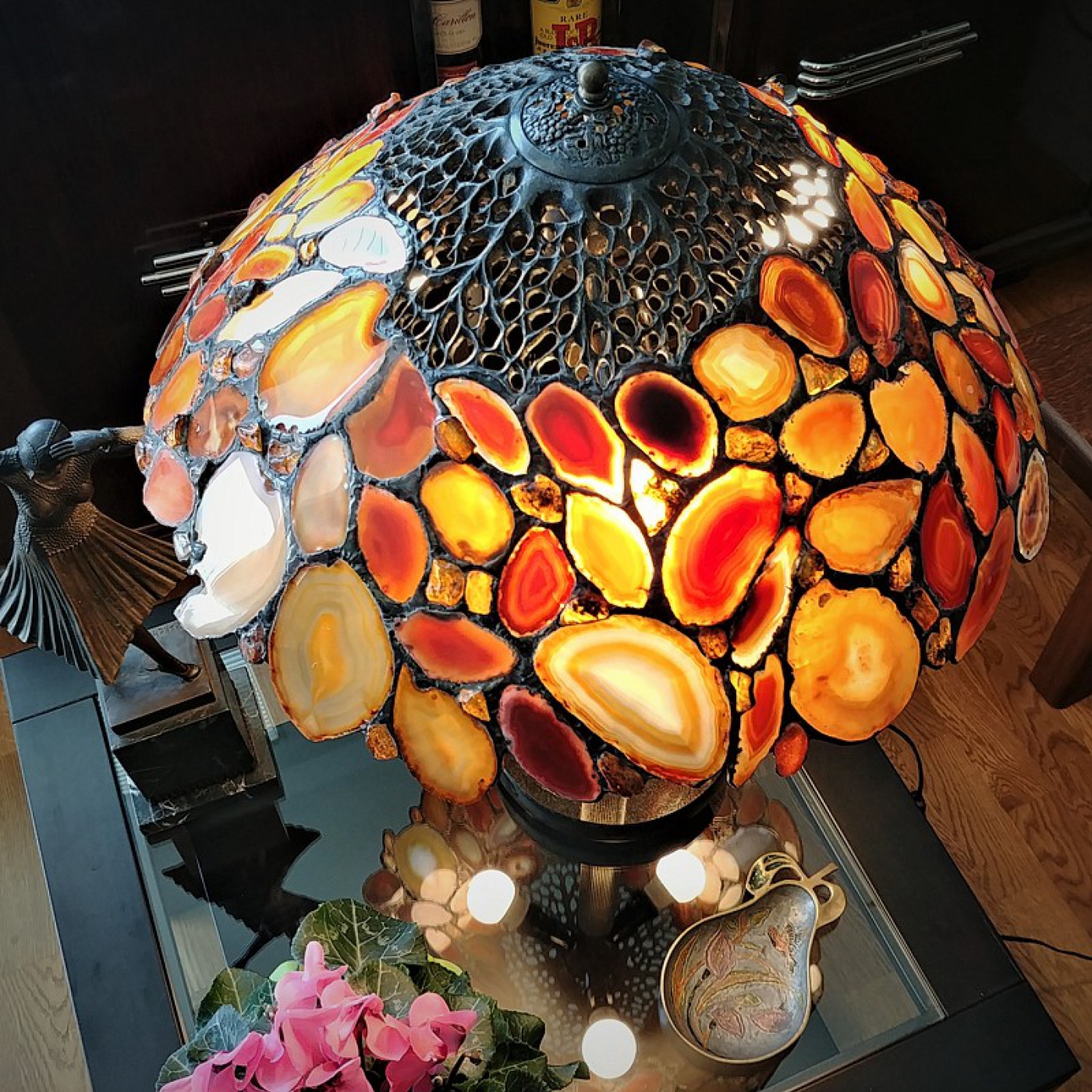 Autorska duża lampa mnóstwa plastrów agatu brazylijskiego